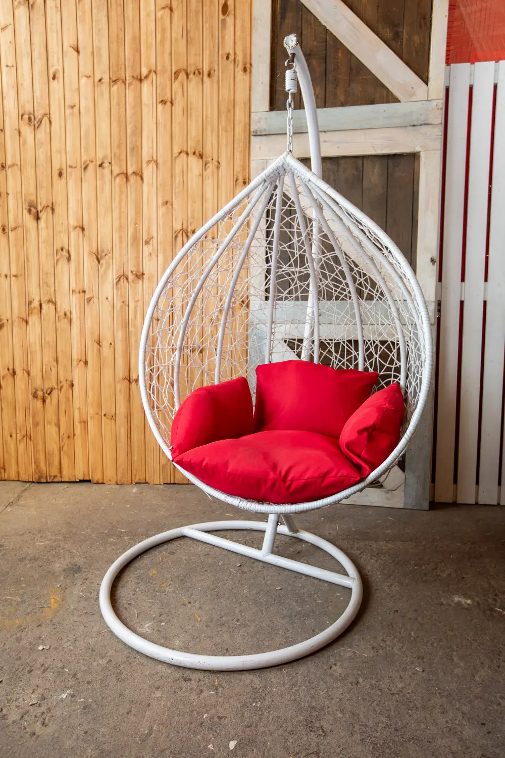 Šūpuļkrēsls ar statīvu DROP, balts/sarkans