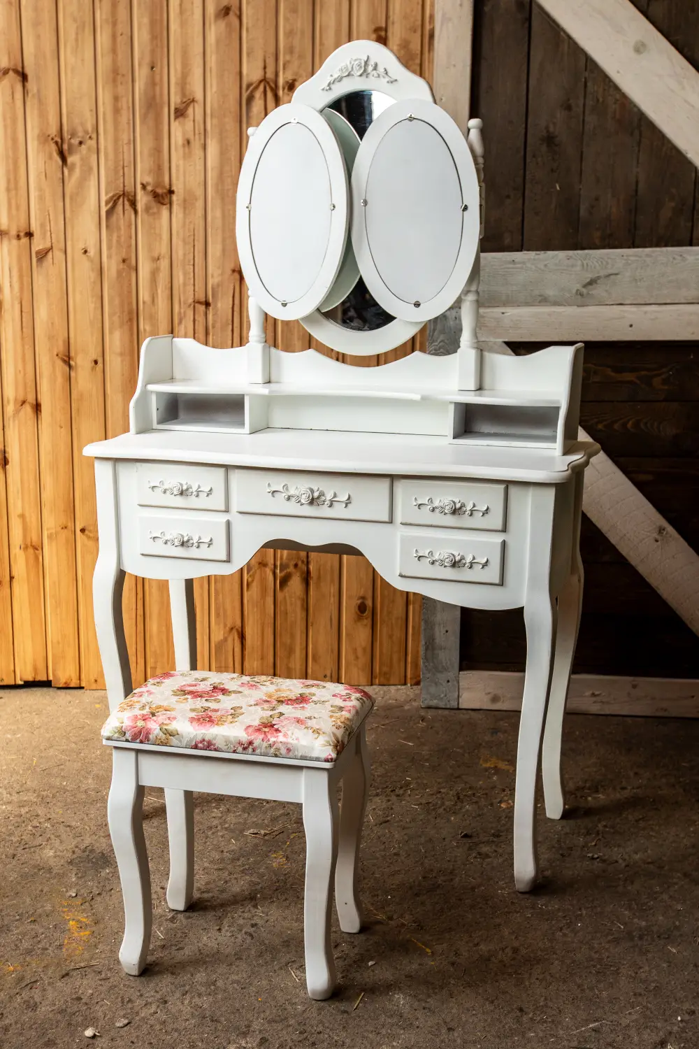 Kosmētikas galds ROSE ar soliņu, balts