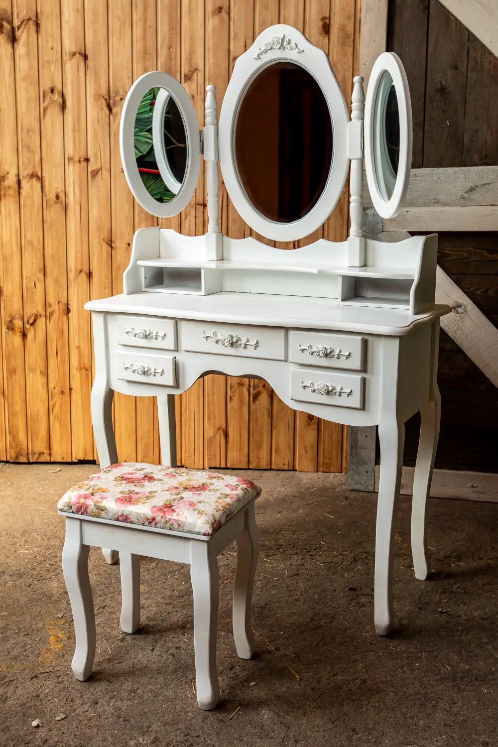 Kosmētikas galds ROSE ar soliņu, balts