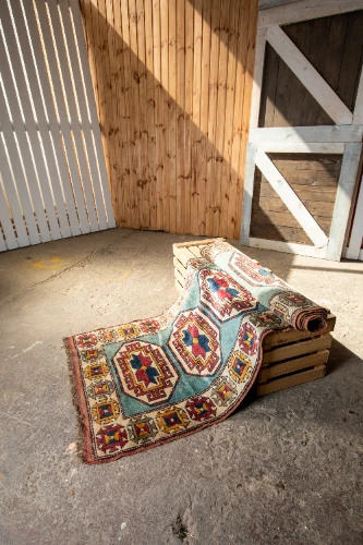 Paklājs PKL10 282x97cm, bēšs/gaiši zils/sarkans