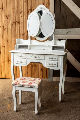 Kosmētikas galds ROSE ar soliņu, balts